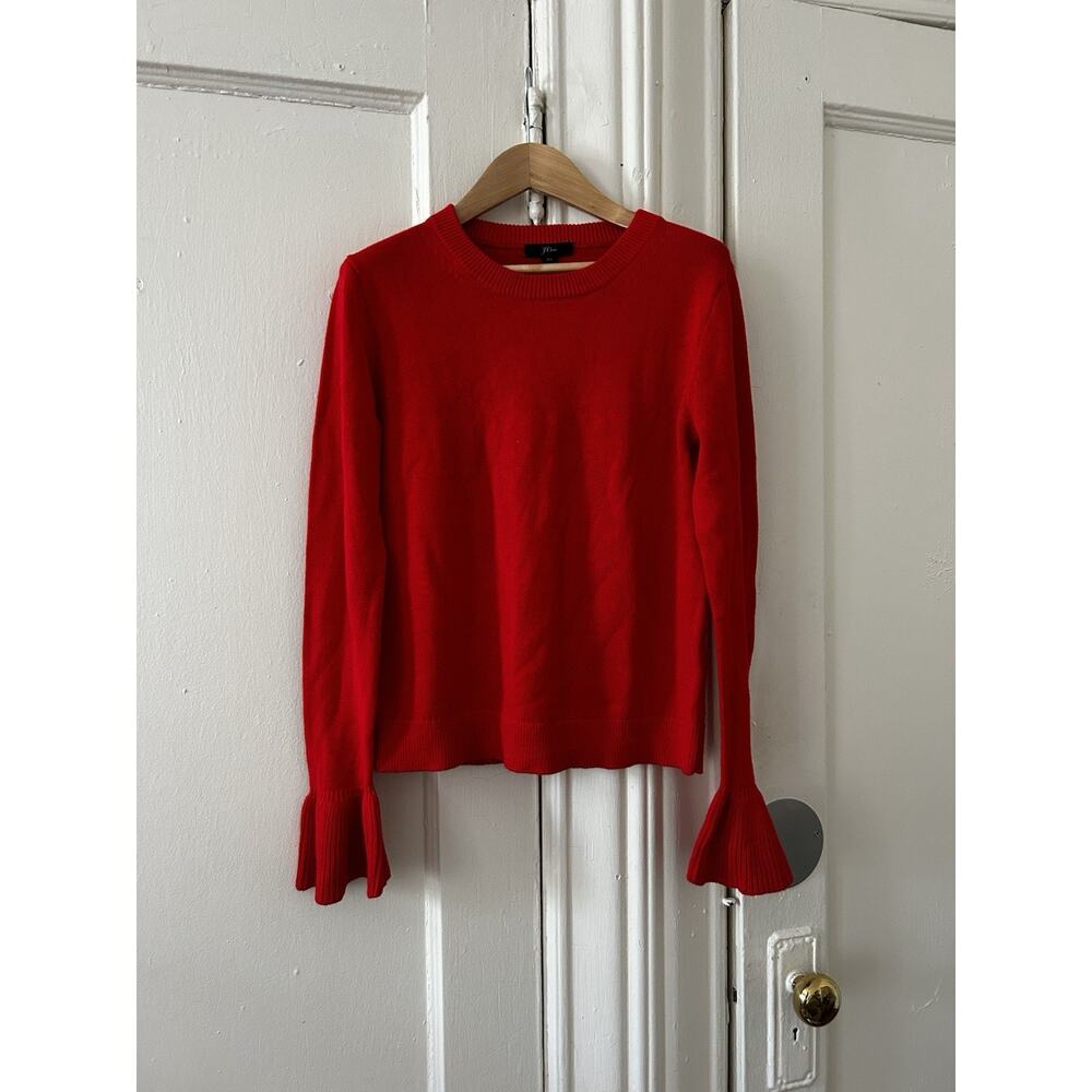JCREW Red Ruffle Sleeve Sweater NWT‎ | XS